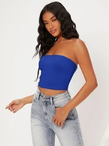 SHEIN BASICS Top tubo corto unicolor - azul real - Ver 4