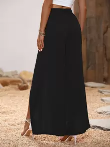 Chiquease 高衩腰帶闊腿褲 - 黑色 - 查看 2