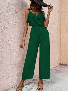 SHEIN Unity Ruffle Trim Cami Jumpsuit - Dark Green - View 6