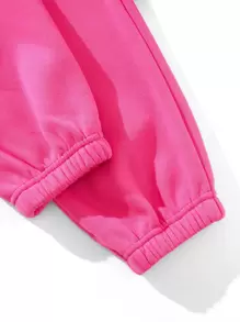 SHEIN Unity Letter Graphic Thermal Lined Sweatshirt & Joggers - Hot Pink - View 4