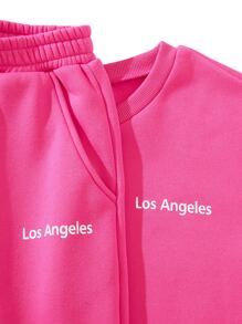SHEIN Unity Letter Graphic Thermal Lined Sweatshirt & Joggers - Hot Pink - View 8