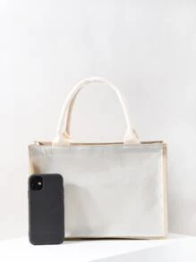 粗麻手提袋配有堅固的手柄，可重複使用的麻質手提包，適用於結婚禮物、日常使用、旅行、海灘收納組織、雙把手帶式購物袋、簡約的亞麻手提袋、購物袋、純色禮品袋，適用於節日、夏季必備，是度假和假期的完美選擇 - 米色 - 查看 4