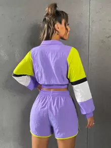 SHEIN Unity Colourblock Half Zip Sweatshirt & Drawstring Waist Shorts - Multicolor - View 2