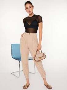SHEIN BAE See Through Mesh Top Without Bra - Black - View 3