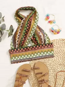 SHEIN VCAY Áo hai dây Lộ Lưng Hội Chữ thập Cắt ra Hình học Boho - Nhiều màu - Xem 1