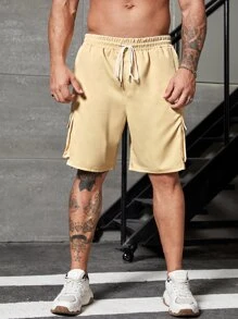 Manfinity Homme Men Plus Drawstring Waist Flap Pocket Cargo Shorts - Khaki - View 4
