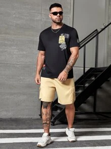 Manfinity Homme Men Plus Drawstring Waist Flap Pocket Cargo Shorts - Khaki - View 5