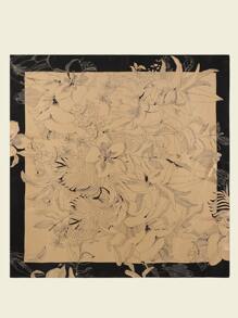 1入組90cm方形圖案圍巾女士緞面頭圍巾 - 駝色 - 查看 3