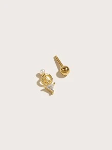 1pc Rhinestone Decor Stud Earring - Yellow Gold - View 2