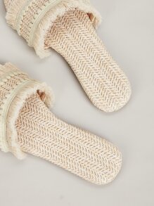 度假戶外平底拖鞋適用於女士流蘇裝飾素色草編露趾涼拖