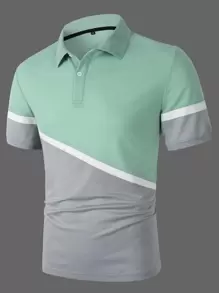 Manfinity Homme Áo thun có cổ Nam Nút phía trước Khối Màu Giải trí - Nhiều màu - Xem 1