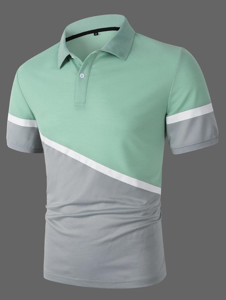 Manfinity Homme Áo thun có cổ Nam Nút phía trước Khối Màu Giải trí - Nhiều màu - Xem 1