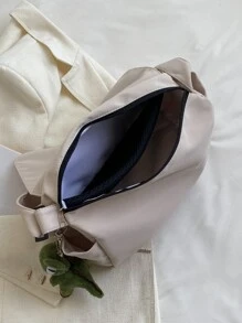 極簡翻蓋方形包帶卡通包吊飾書包適合畢業生、青少年女孩、新生、大二、初中和高中學生、大學和高中，非常適合戶外、旅行和返校 - 米色 - 查看 6