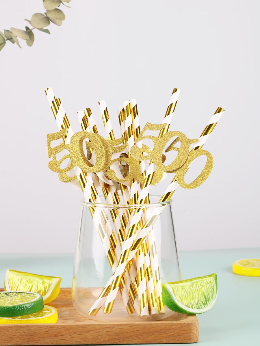 10入組50歲生日派對一次性吸管 - 彩色 - 查看 1