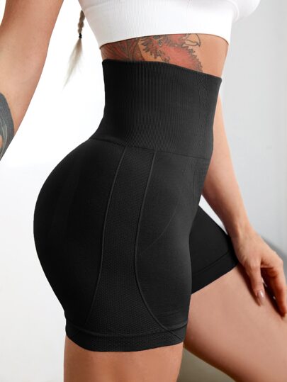 Shorts de sport à taille haute et large, shorts extensibles