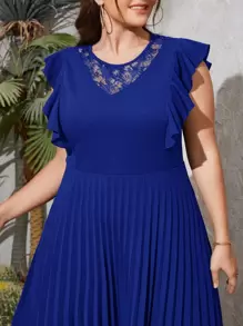 SHEIN Clasi Vestido con encaje en contraste de manga mariposa fruncido - azul real - Ver 5