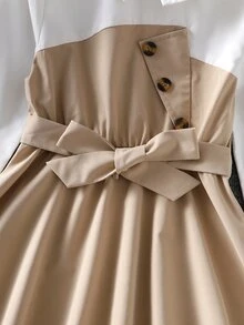 Girls Two Tone Belted Shirt Dress - Multicolor - View 3