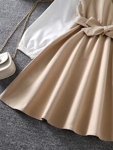 Girls Two Tone Belted Shirt Dress - Multicolor - View 4