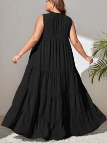 SHEIN LUNE Đầm xòe cổ buộc bèo nhún cho mùa hè - màu đen - Xem 2