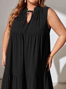 SHEIN LUNE Đầm xòe cổ buộc bèo nhún cho mùa hè - màu đen - Xem 3