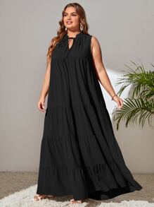 SHEIN LUNE Đầm xòe cổ buộc bèo nhún cho mùa hè - màu đen - Xem 4
