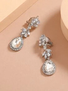 Pendientes de clip con diamante de imitación gota de agua