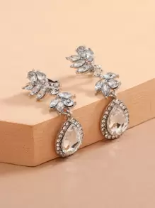 Pendientes de clip con diamante de imitación gota de agua