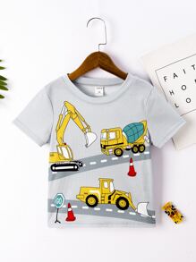 SHEIN Young Boy Car Print Tee - Grey - View 1