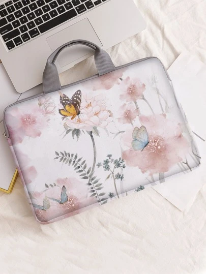 14英寸花和蝴蝶印花電腦包