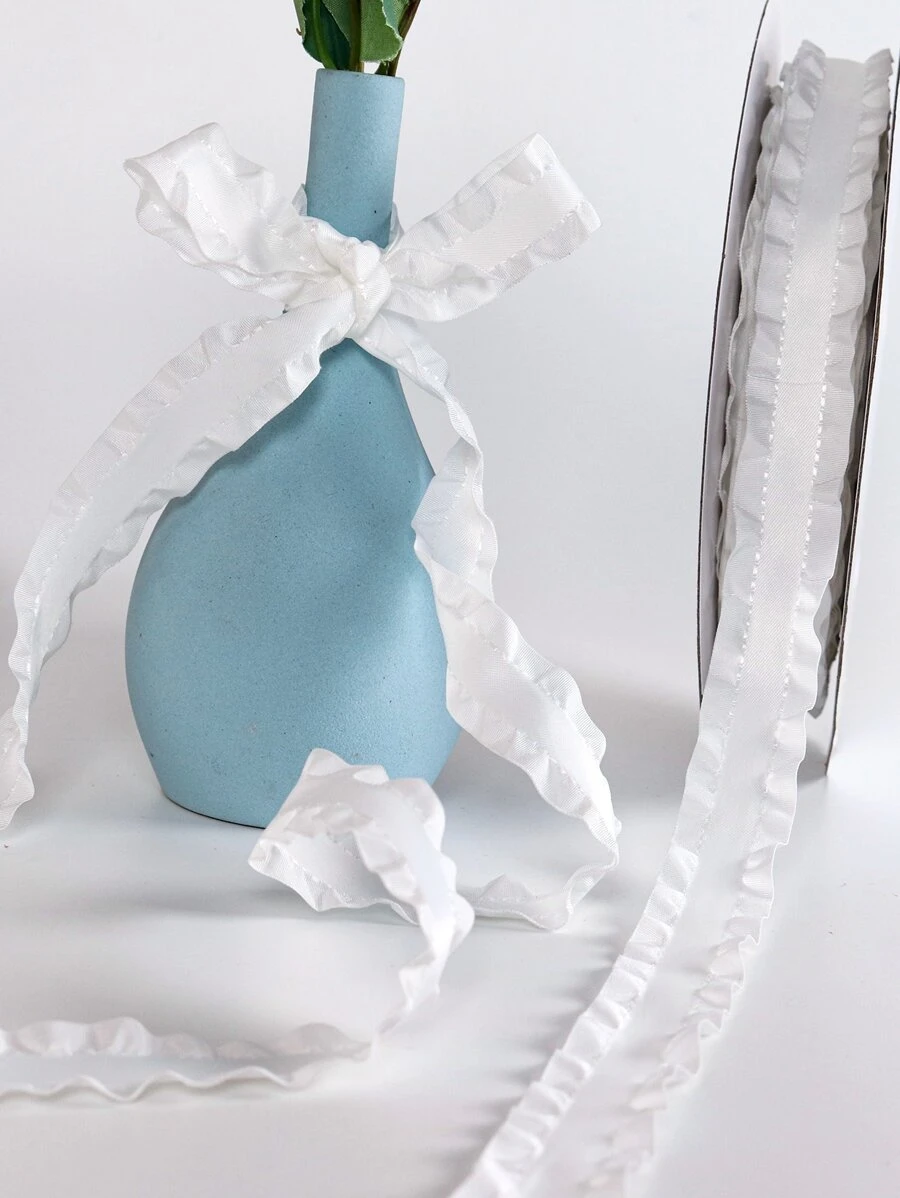 1個 フリルデコレーション ギフトラッピングリボン - ホワイト - チェックする 1