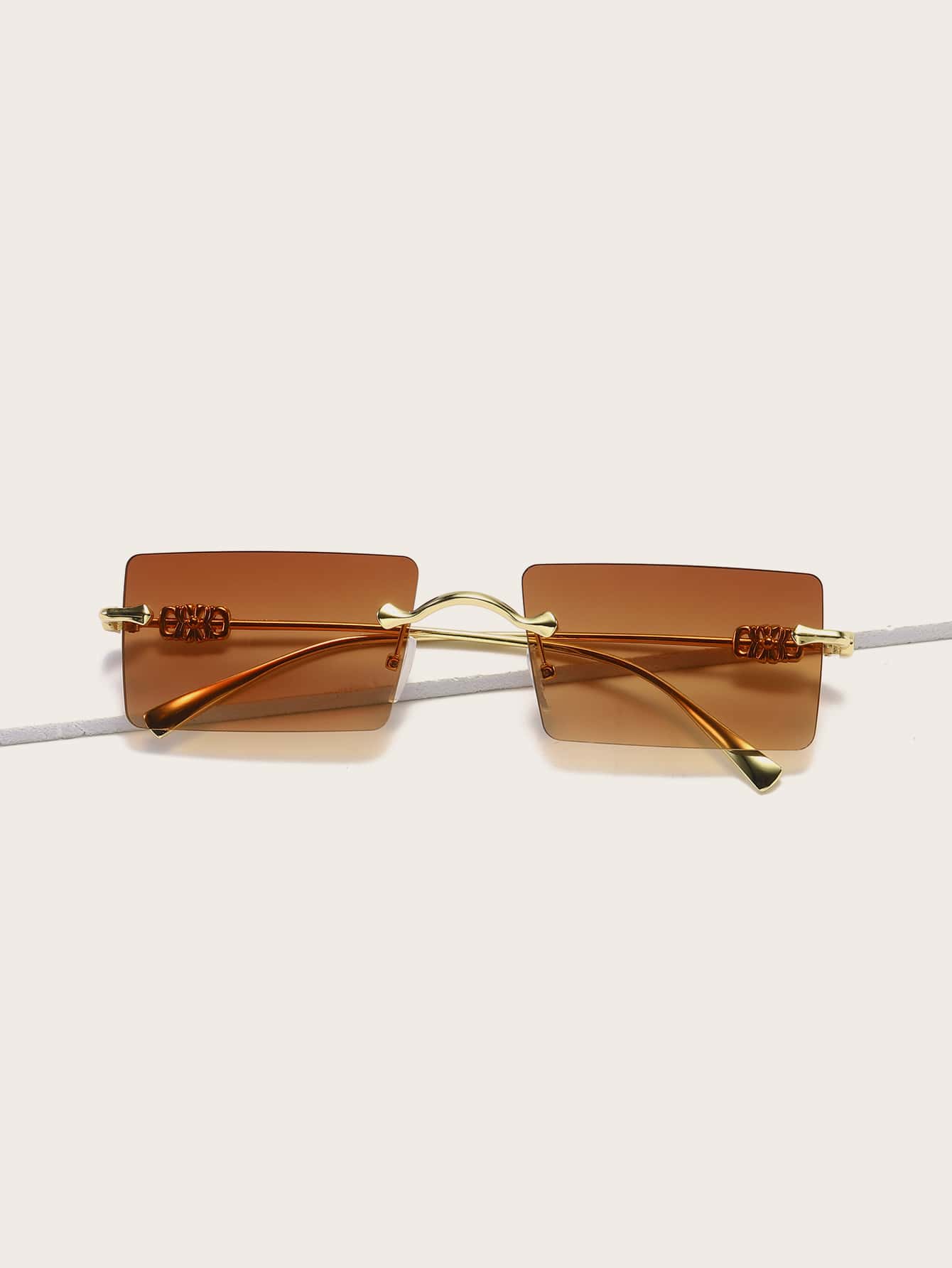 Rectangle Lens Rimless Fashion Glasses - Coffee Brown - View 1