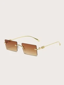 Rectangle Lens Rimless Fashion Glasses - Coffee Brown - View 2