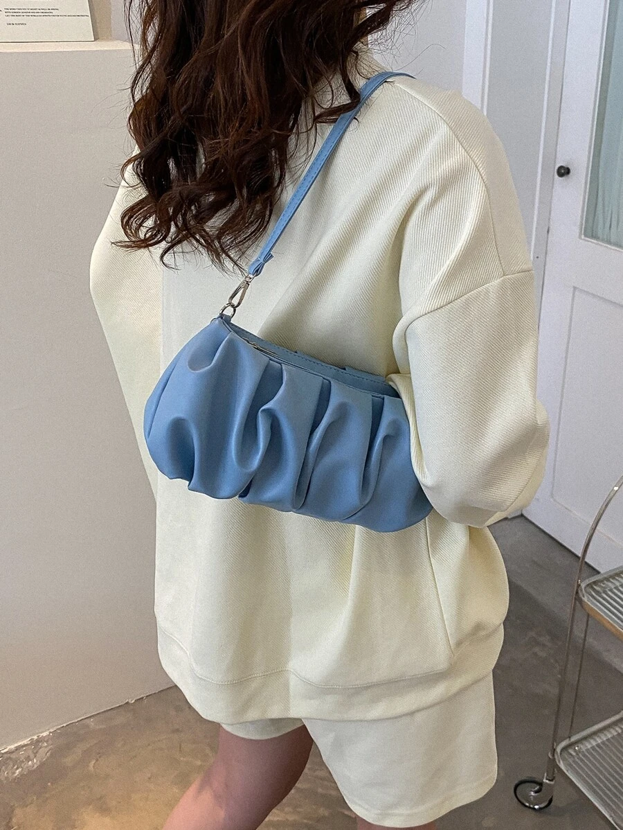 Minimalist Ruched Bag - Blue - View 1