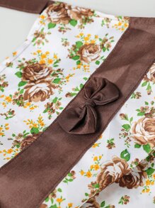 Flower Print Apron, Ruffle Polyester Apron For Household - Coffee Brown - View 3