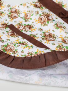 Flower Print Apron, Ruffle Polyester Apron For Household - Coffee Brown - View 5