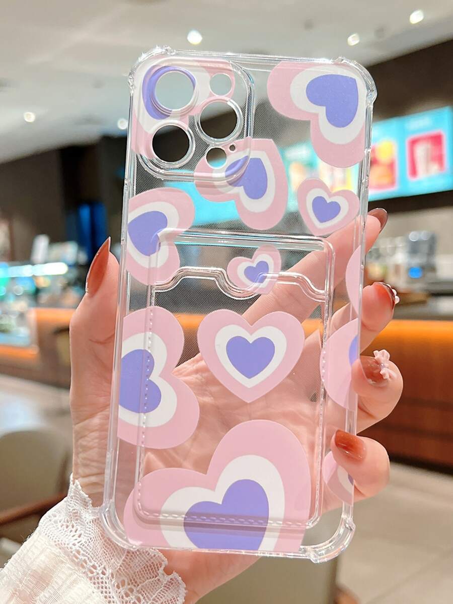 Funda para móvil con patrón de corazón con ranura de tarjeta - Multicolor - Ver 1