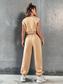 SHEIN Unity Letter Graphic Crop Tank Top & Joggers - Apricot - View 2