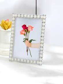 1入組珍珠和水鑽裝飾相框帶隨機內層紙 - 白色 - 查看 1