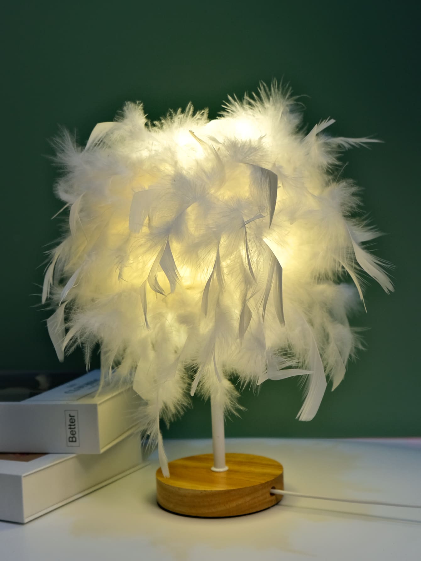 1 cái đèn ngủ trang trí lông vũ - Màu vàng - Xem 1