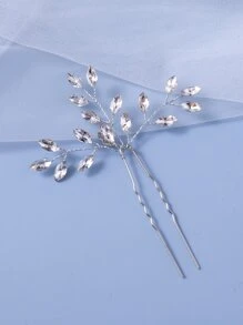 Rhinestone Decor Ghim cài tóc cô dâu - Bạc - Xem 1