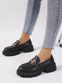 女式加大码黑色厚底一脚蹬乐福鞋 - 黑色 - 查看 3