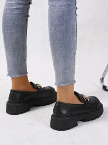 女式加大码黑色厚底一脚蹬乐福鞋 - 黑色 - 查看 4