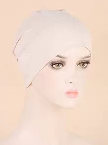 實心頭部包裹鬆緊帽，頭巾式魯班 - 米色 - 查看 1