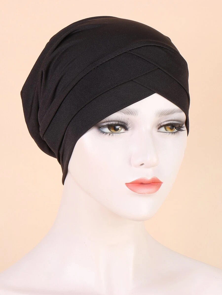 素色頭巾帽 - 黑色 - 查看 1