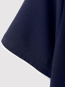 Manfinity 男士字母圖案補丁貼T恤和腰部抽繩短褲 - 藏蓝色 - 查看 4