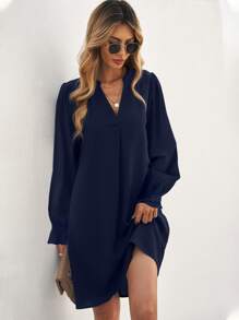 SHEIN Clasi Đầm màu trơn Giải trí - Màu xanh hải quân - Xem 1