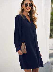 SHEIN Clasi Đầm màu trơn Giải trí - Màu xanh hải quân - Xem 3