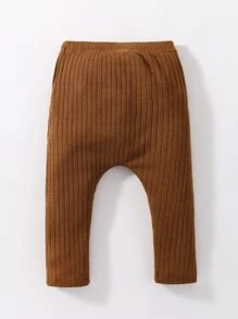 嬰兒前蝴蝶結條紋針織長褲 - 棕色 - 查看 2