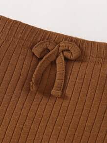 嬰兒前蝴蝶結條紋針織長褲 - 棕色 - 查看 3