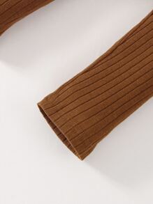 嬰兒前蝴蝶結條紋針織長褲 - 棕色 - 查看 4